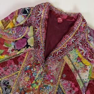 Sandy Starkman Beaded Sequin Jacket Women's S Patchwork Floral Boho Artwear Bold